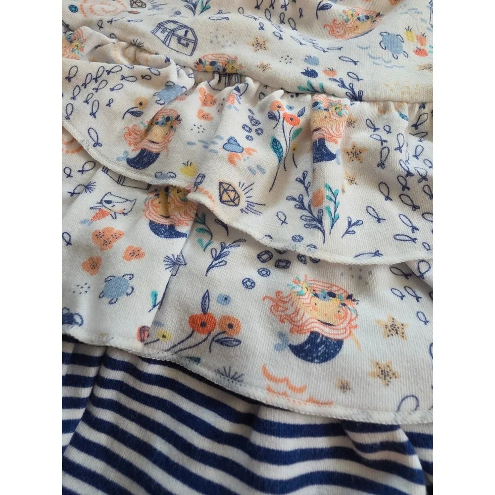 Angel Dear 3-6 months Sleeveless Mermaid Nautical Striped Dress and Bloomers Set